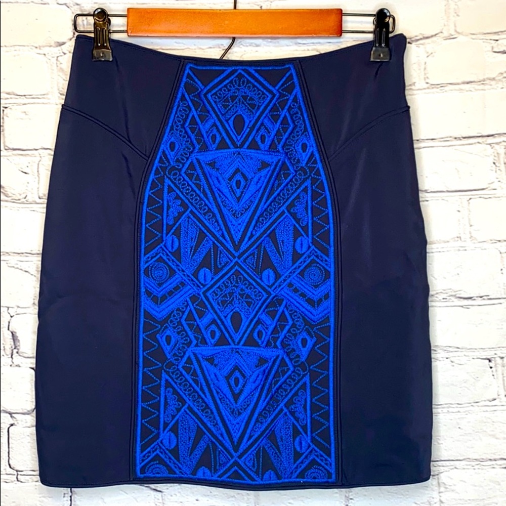 Tibi Navy Royal Blue Embroidered Mini Skirt Size 0